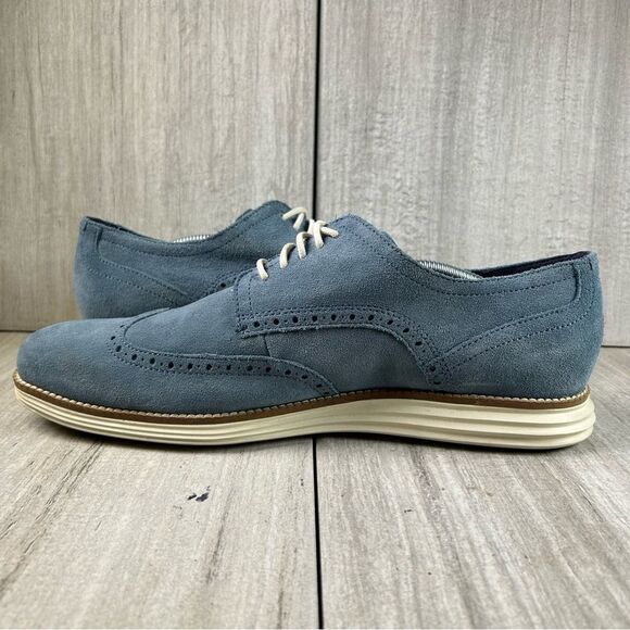 Cole Haan Original Grand Wingtip Blue Suede Oxford Dress Sneaker Mens Size 12 - Picture 4 of 10